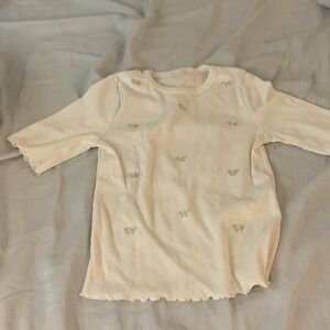 Zara Cream Short Sleeve Embellished Ribbed Top